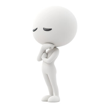 3D cartoon figure, pensive pose