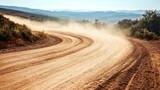 Dusty mountain road winding through landscape