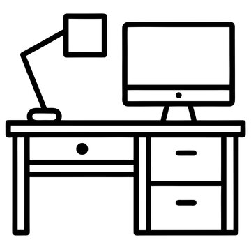 Minimalist desk with computer and lamp office monitor