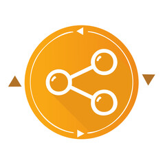 Poster - Orange circular icon depicting network connection, sharing, and forwarding of information.  Communication and connection concept.
