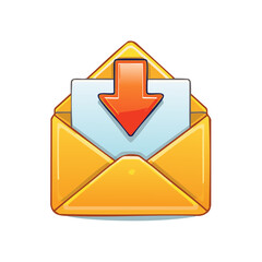 Aufkleber - Yellow Cartoon Envelope with an Arrow Symbolizing Downloaded or Received Messages, Notifications