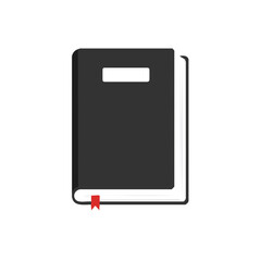 Poster - Closed grey book illustration with red bookmark on a black background simple reading design concept for education study and learning