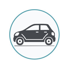 Poster - Compact Car Icon Inside Circle Shape Depicting Transportation Automobile in Round Frame Vector Illustration