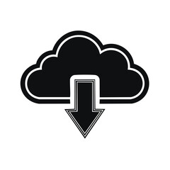 Poster - Cloud Computing Icon with Down Arrow Symbolizing Data Download isolated on black background