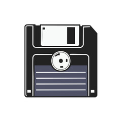 Poster - Retro Computer Floppy Disk Illustration Isolated on Black Old Data Storage Technology Digital Nostalgia Obsolete Device Media Information Save File