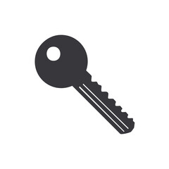 Poster - Single dark grey metal key with black background protects home security or unlocks a simple object or unlocks a digital door