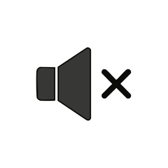 Poster - Mute Symbol Displaying No Audio with a Black Background. Gray Volume Icon and Red Cross Showing Volume Off