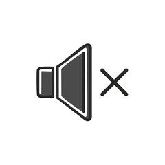 Poster - Muted Audio Speaker with Cross Indicator in Gray Tones Depicts Silence and No Sound on a Black Background