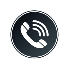 Poster - Round Phone Icon with Sound Waves Isolated on Black Communication Device Symbol Vector