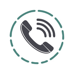 Poster - Outgoing call signal graphic design in teal circle outline on black background for communication assistance customer service