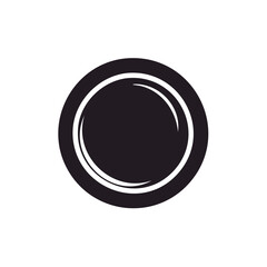 Poster - Dark Circular Button Graphic Element on Black Background Simple Round Shape with Rings Abstract Design Decoration