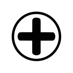 Poster - Minimalist Black Plus Sign in a Circle Shape on Black Background Graphic Design Element