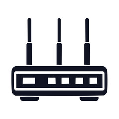 Poster - Stylized Black Wifi Router Illustration with Three Antennas on Solid Black Background