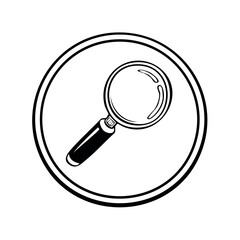 Poster - Magnifying glass icon in a circle shape for search and analysis concept on dark background investigation tool minimal style