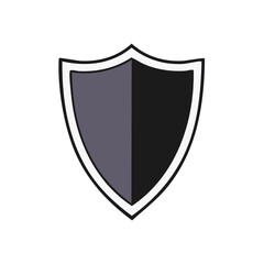 Poster - Minimalist security shield icon on black background defense protection safety system concept emblem badge symbol graphic vector design.