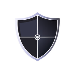 Poster - Medieval inspired shield illustration over black background depicting protection and security concept with gradient and simple geometric design elements