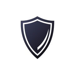 Poster - Simple shield icon logo with white outline and dark blue fill on black background, protection and security concept