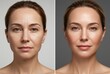 © Tiana_Geo - Collage of beautiful brunette woman before and after anti-aging procedure. Cosmetic procedure, therapy or surgery result. Aged female with wrinkles transformed. Before and after concept