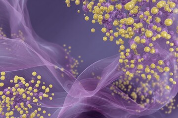 Fototapete - A digital rendering of purple wispy structures and yellow spheres against a purple background design art
