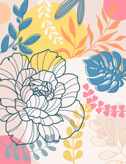 Aufkleber - Design banner frame background with beautiful. Background for design. Colorful background with tropical plants.