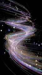 Fototapete - Abstract light trails with purple and gold hues against a dark background creating a dynamic flow effect