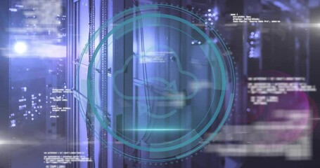 Poster - Code flickering Cyber Security starting rings forming icon pulsing scanning showing security