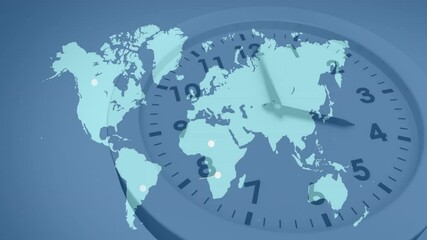 Aufkleber - On clip starting clock hands rotating placing markers connecting then fading showing global network