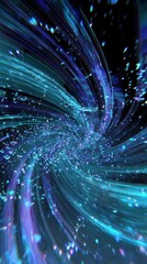 Fototapete - A swirling vortex of blue and purple light streaks with scattered particles in a dark abstract space