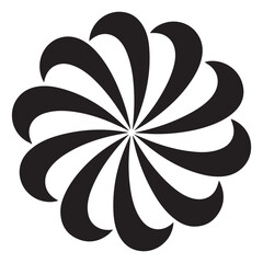 Poster - Abstract black and white swirling geometric pattern with curved petals radiating from the center