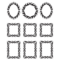 Poster - Collection of nine black tribal flame ornamental decorative borders and frames on a white background