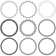 Leinwandbilder - Round seal frames. Badge outline Vector. Circle stamp set. White background art.