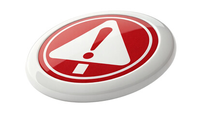 Fototapete - A red and white warning button with an exclamation point on a black background in a close up shot created with generated ai