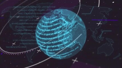 Aufkleber - Code streams causing rotation and wrapping blue globe in glowing data bands to show global flow