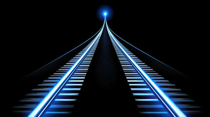 Poster - futuristic perspective of glowing train tracks leading into a bright light in an abstract concept of