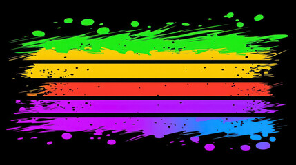 Aufkleber - vibrant rainbow brush stroke design with splashes of color on dark background for creative and artis