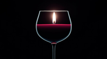 Poster - Illuminated Glass, Red Liquid, Candle Flame, Dark Background, Reflection, Elegant Still Life, Artistic Composition, Serene Atmosphere, Wine Glass
