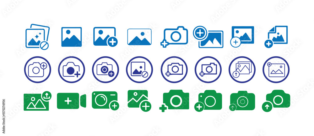 Add photo icon, flat, camera icon with plus, add picture button, Image ...