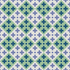 Poster - Geometric Pixelated Diamond Shape with Plus Sign Seamless Repeat Pattern