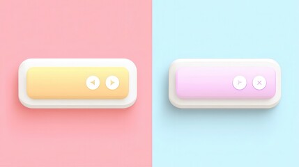 Poster - Two pastel-colored rectangular buttons with play and stop icons.