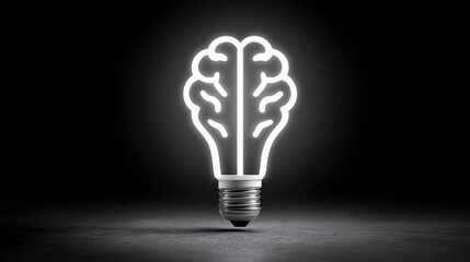 Poster - A creative lightbulb design shaped like a brain, symbolizing innovation and bright ideas in a dark background.