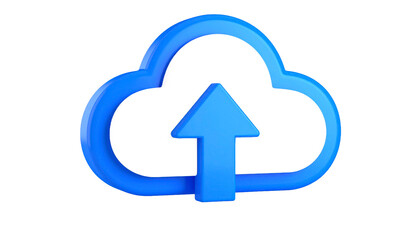 Poster - Blue Cloud Upload Icon Illustrative Digital Symbol For Internet Data Transfer Concept Isolated Transparent Background