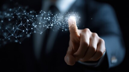 Poster - A hand interacts with a network of interconnected points.