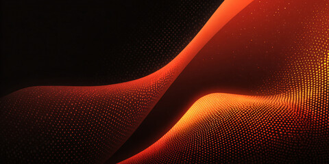 Fototapete - Abstract wavy background with orange gradient. black. bright colors. particles. dots. banner. modern. textural illustration. dark style.