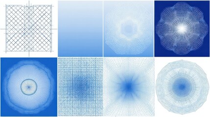 Fototapete - Collection of abstract blue geometric patterns.