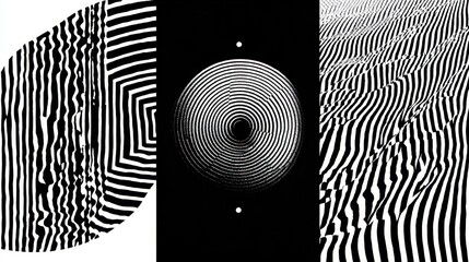 Aufkleber - Abstract black and white design with optical illusion elements.