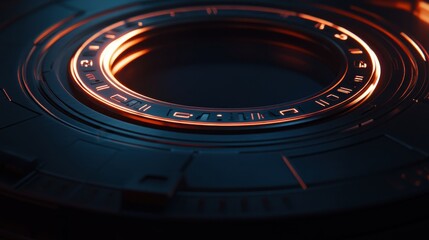 Poster - Close-up of a futuristic circular metallic disc.