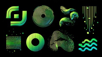 Aufkleber - Abstract geometric shapes in vibrant green and teal tones.