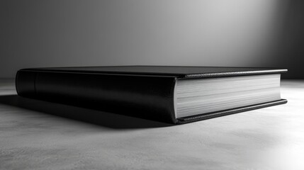 Poster - Close-up view of a black book on a light gray surface.
