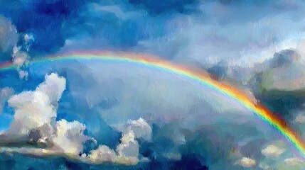 Poster - A vibrant rainbow arches across a cloudy sky.