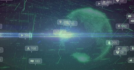 Poster - Pulse line appearing over green grid, driving icons clustering around globe for engagement trends